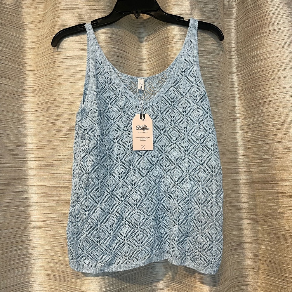 Berryou Sleeveless Knit Tank Top Light Blue New